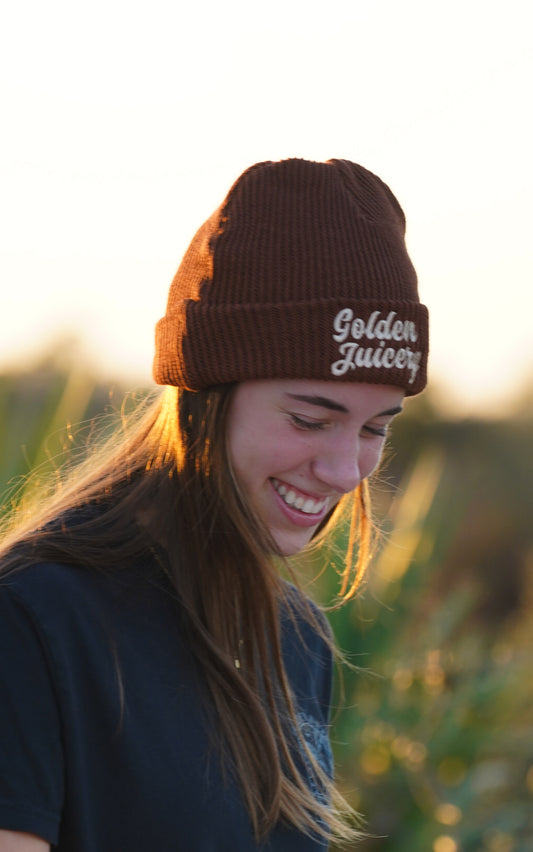Embroidered Beanie Java Brown Front