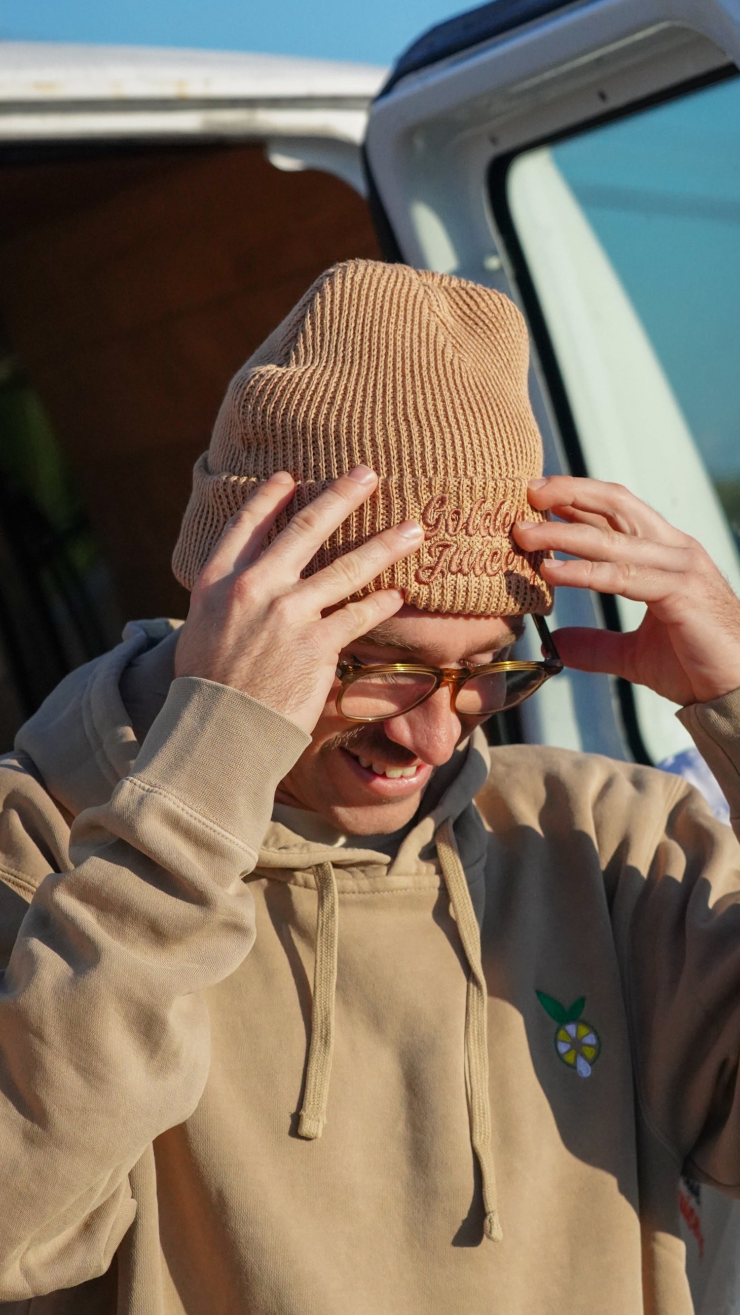 Embroidered Beanie - Beach Knit Tan – Golden Juicery