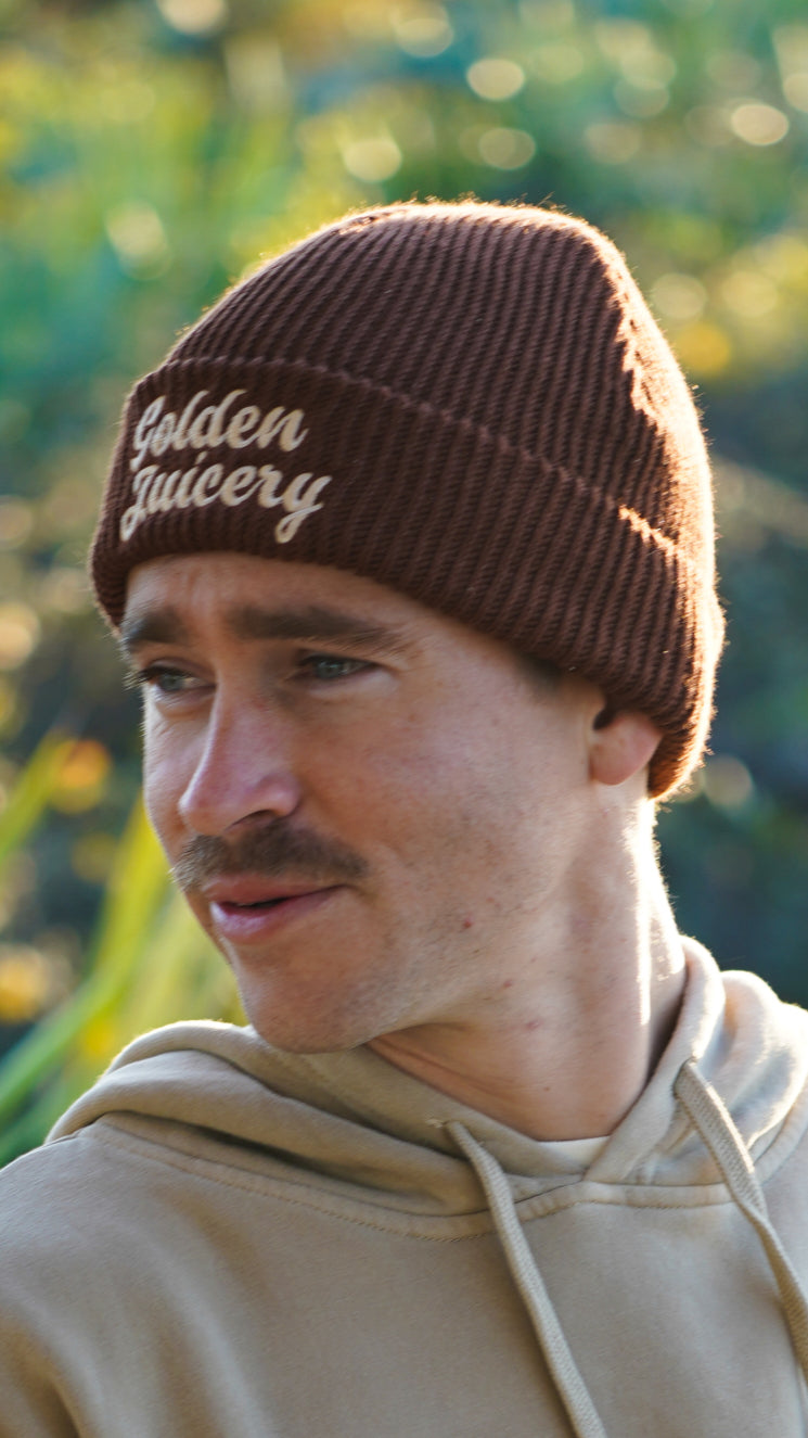 Embroidered Beanie Java Brown Side