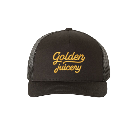 Black Script Trucker Hat Front